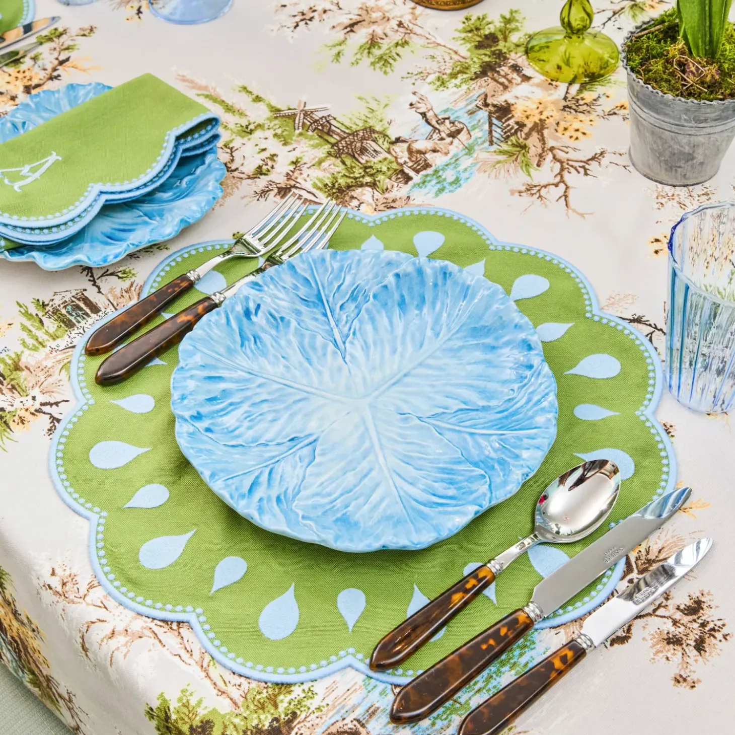 Bettina Green & Blue Placemats & Napkins (Set of 4)