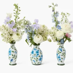 Blue & Green Hand Painted Tole Bud Vases (Set of 3)