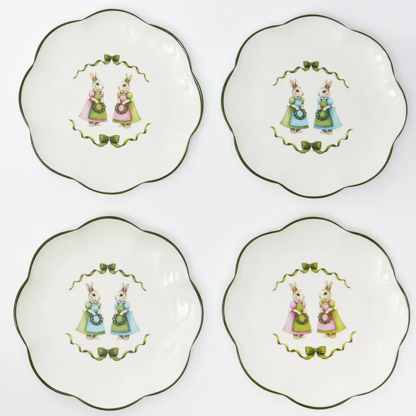 Blue & Pink Cottontail Bunny Dinner Plates (Set of 4)