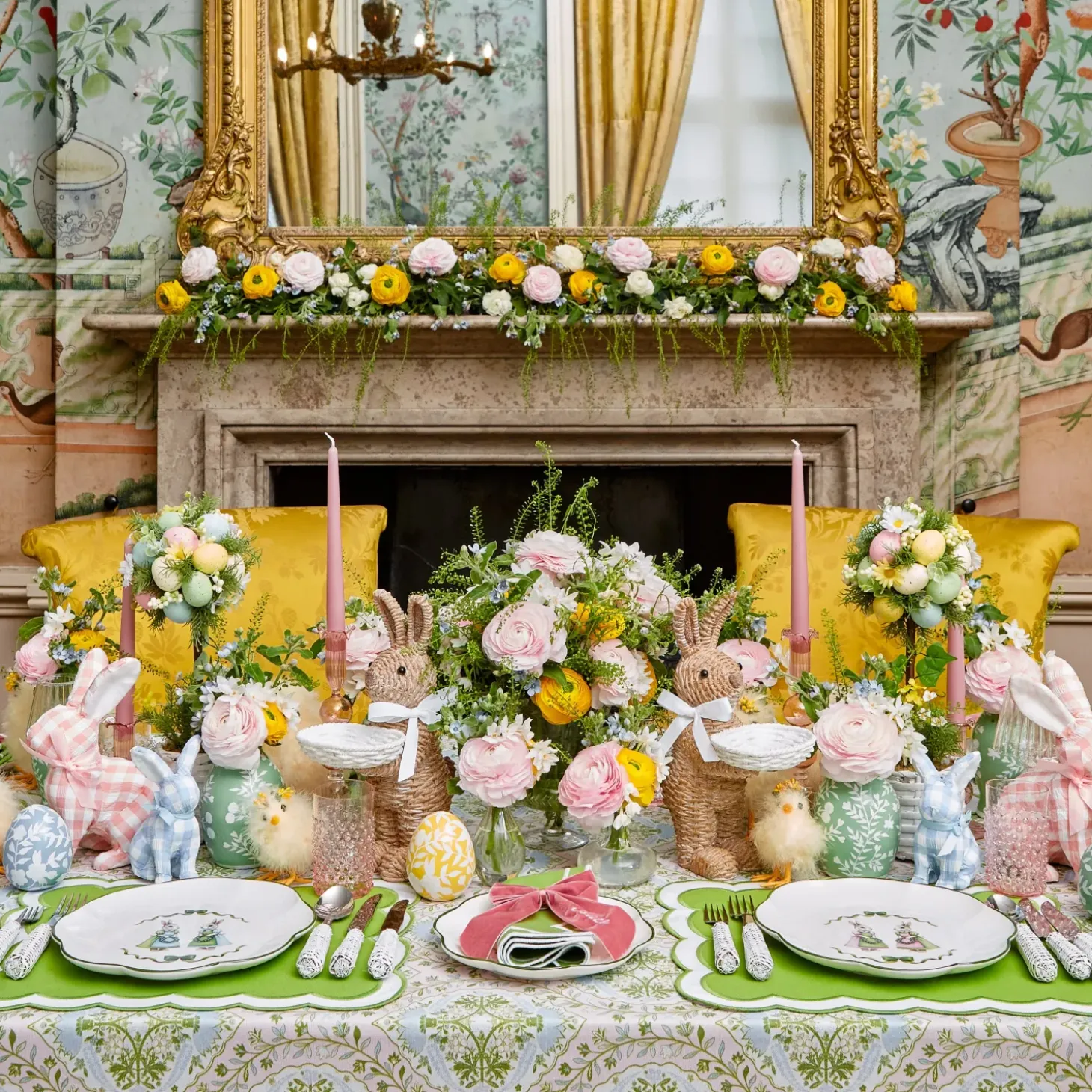 Blue & Pink Cottontail Bunny Dinner Plates (Set of 4)