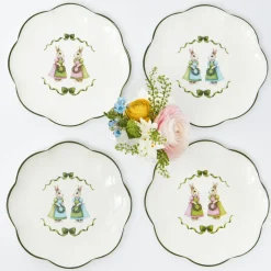 Blue & Pink Cottontail Bunny Dinner Plates (Set of 4)