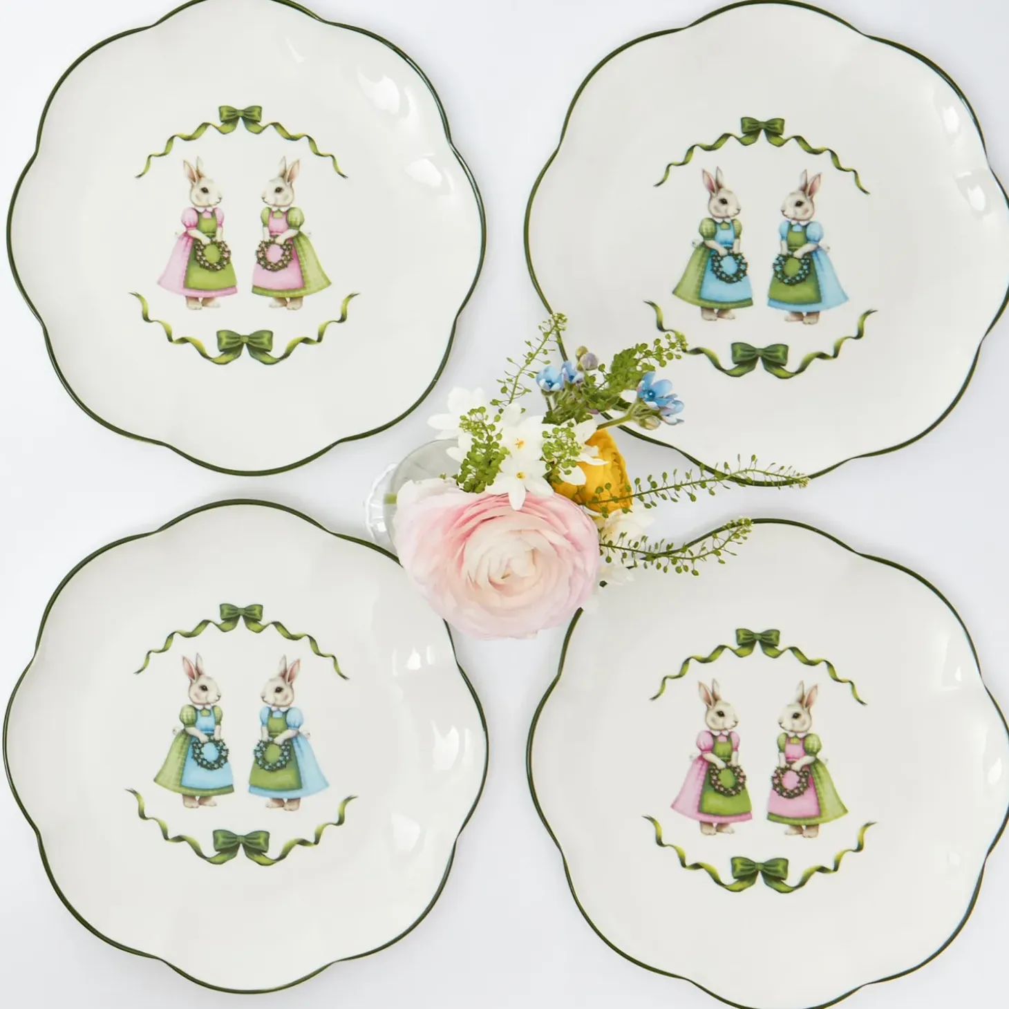 Blue & Pink Cottontail Bunny Starter Plates (Set of 4)