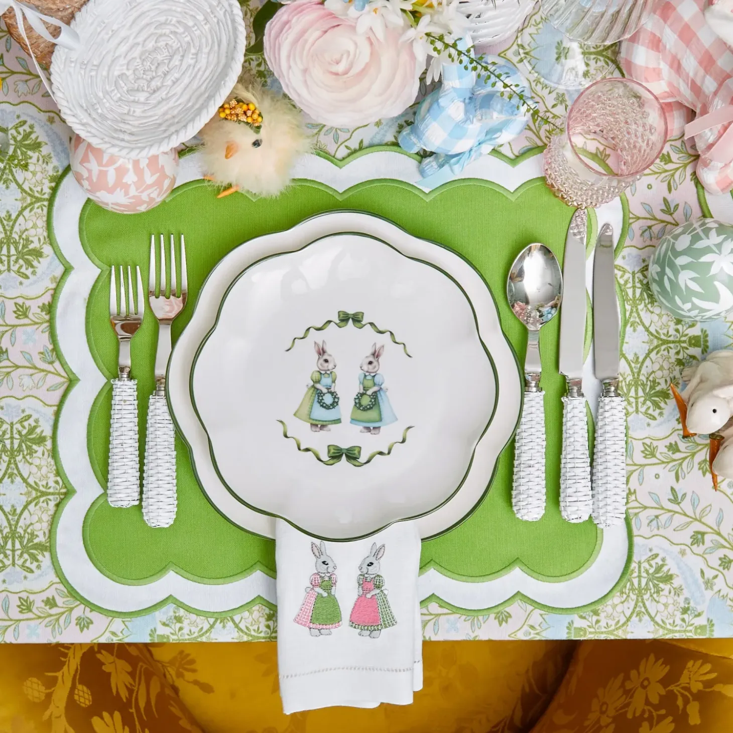 Blue & Pink Cottontail Bunny Starter Plates (Set of 4)