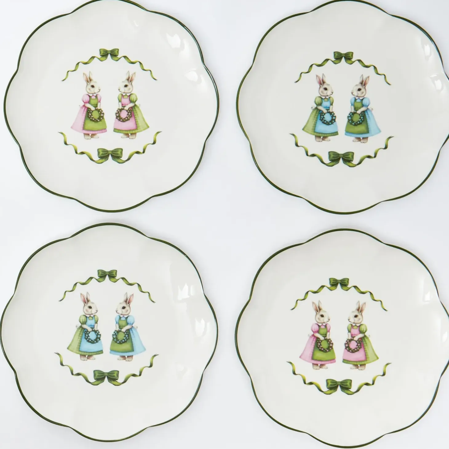 Blue & Pink Cottontail Bunny Starter Plates (Set of 4)