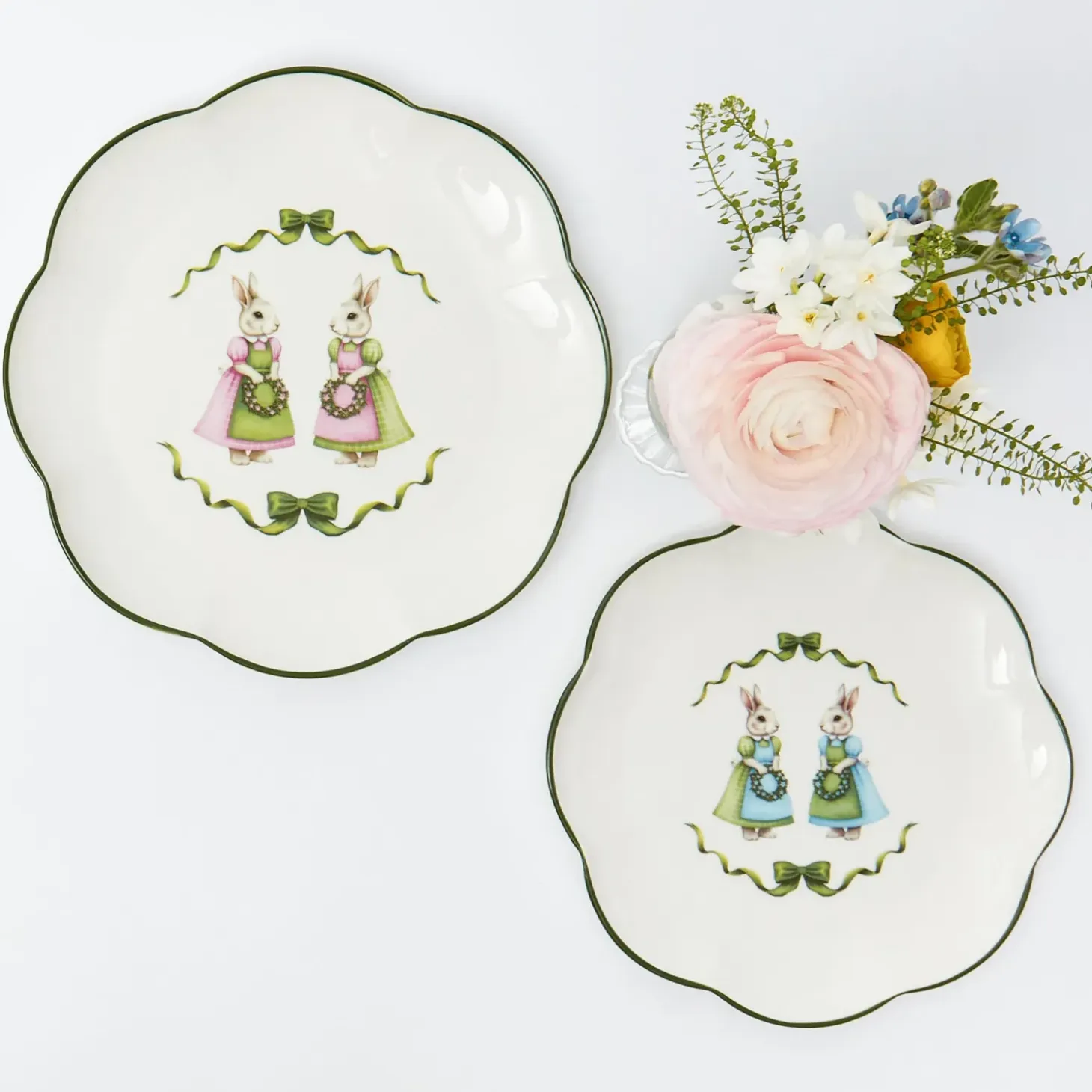 Blue & Pink Cottontail Bunny Starter Plates (Set of 4)