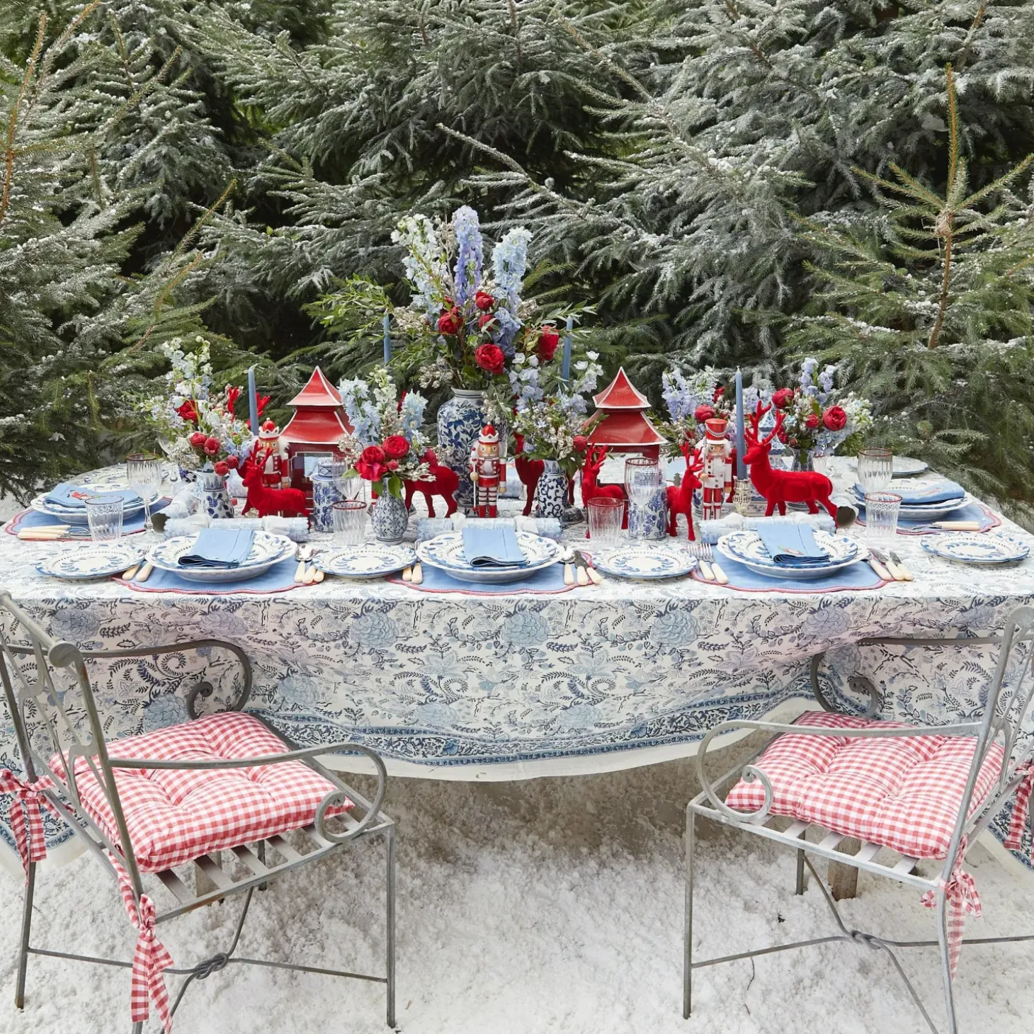 Blue & Red Hand Embroidered Father Christmas Napkins (Set of 4)