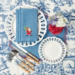 Blue & Red Hand Embroidered Father Christmas Napkins (Set of 4)