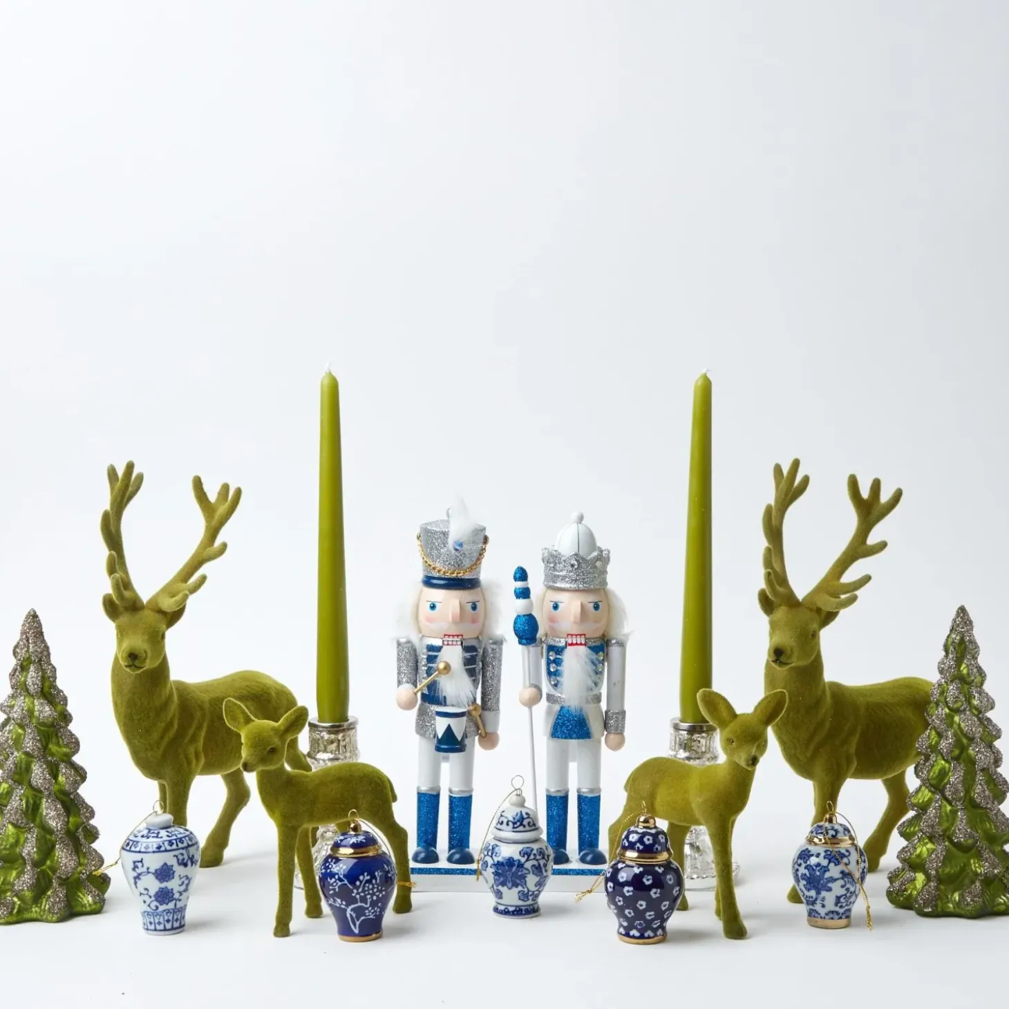 Blue & White Glitter Nutcrackers (Pair)