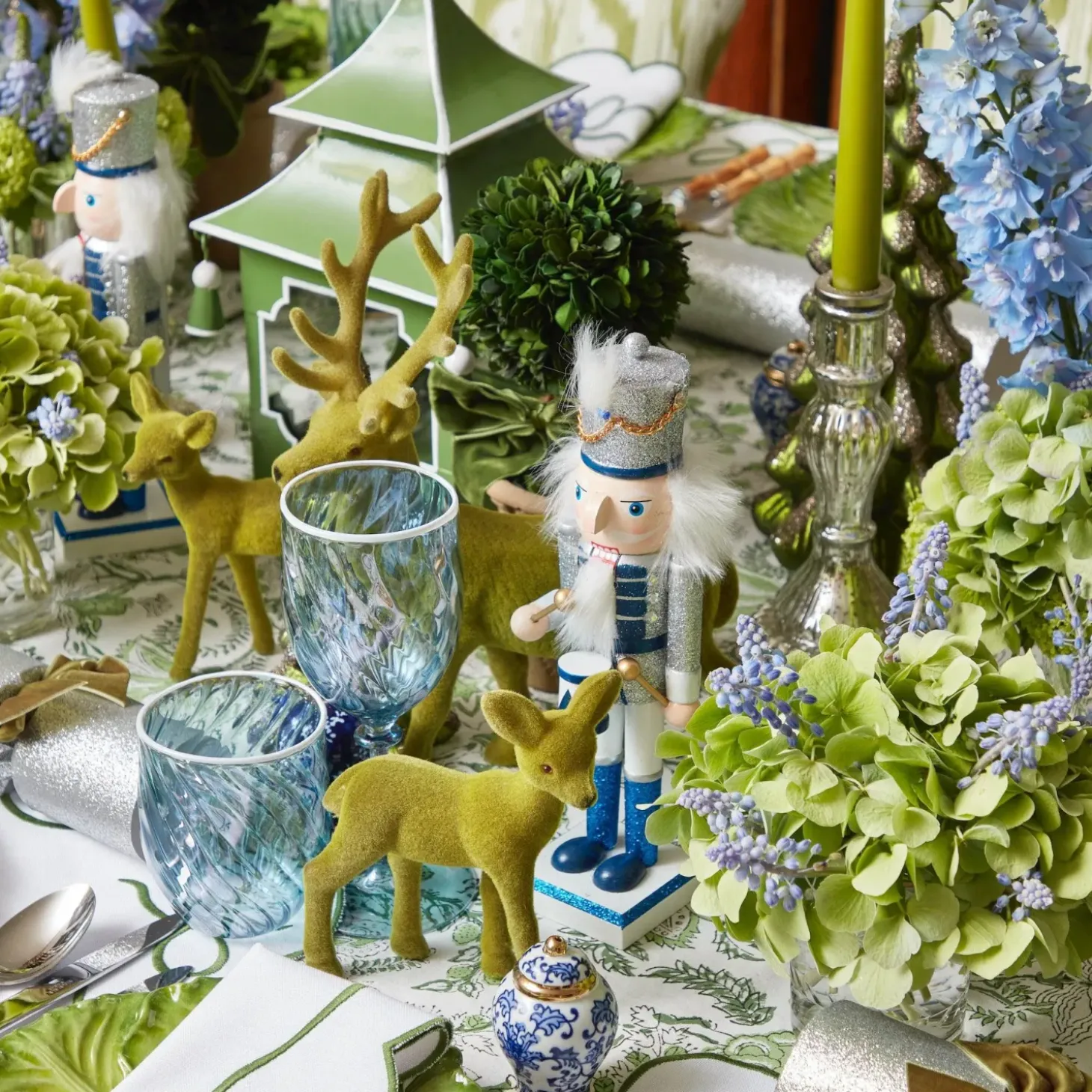 Blue & White Glitter Nutcrackers (Pair)