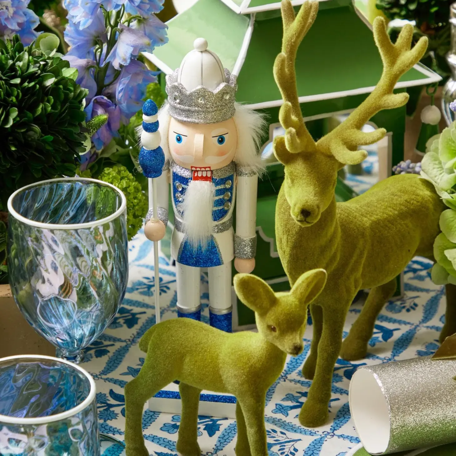 Blue & White Glitter Nutcrackers (Pair)