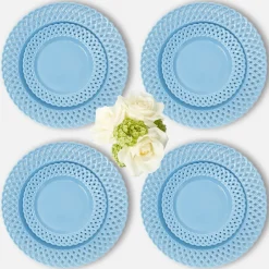 Blue Basketweave Dinner & Starter Plates (Set of 8)