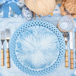 Blue Basketweave Dinner Plates (Set of 4)