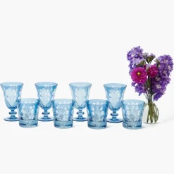 Blue Fern Engraved Water Glasses (Set of 4)