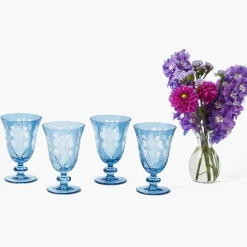 Blue Fern Engraved Wine Glasses (Set of 4)