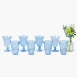 Blue Fluted Glassware (Set of 8)