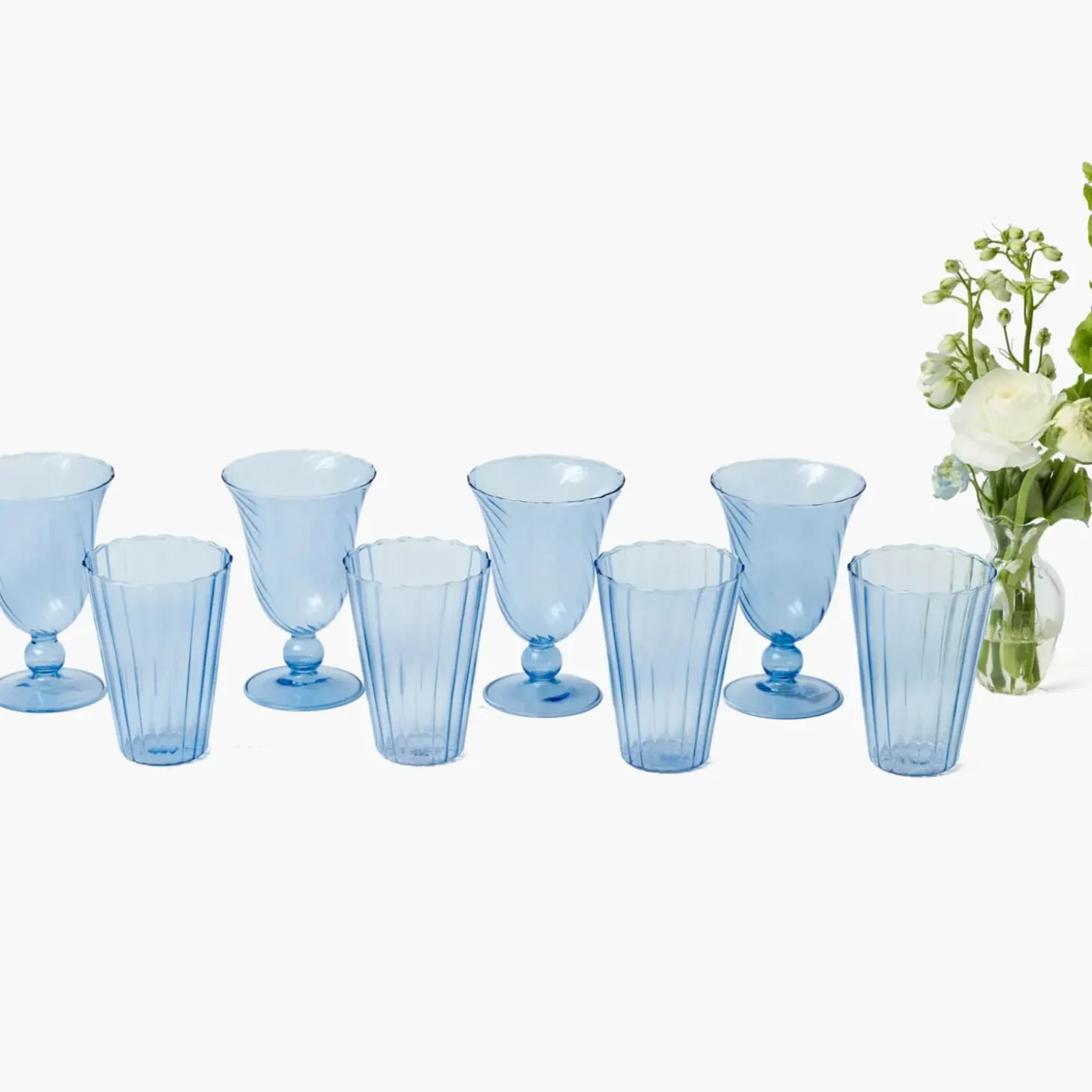 Blue Fluted Glassware (Set of 8)