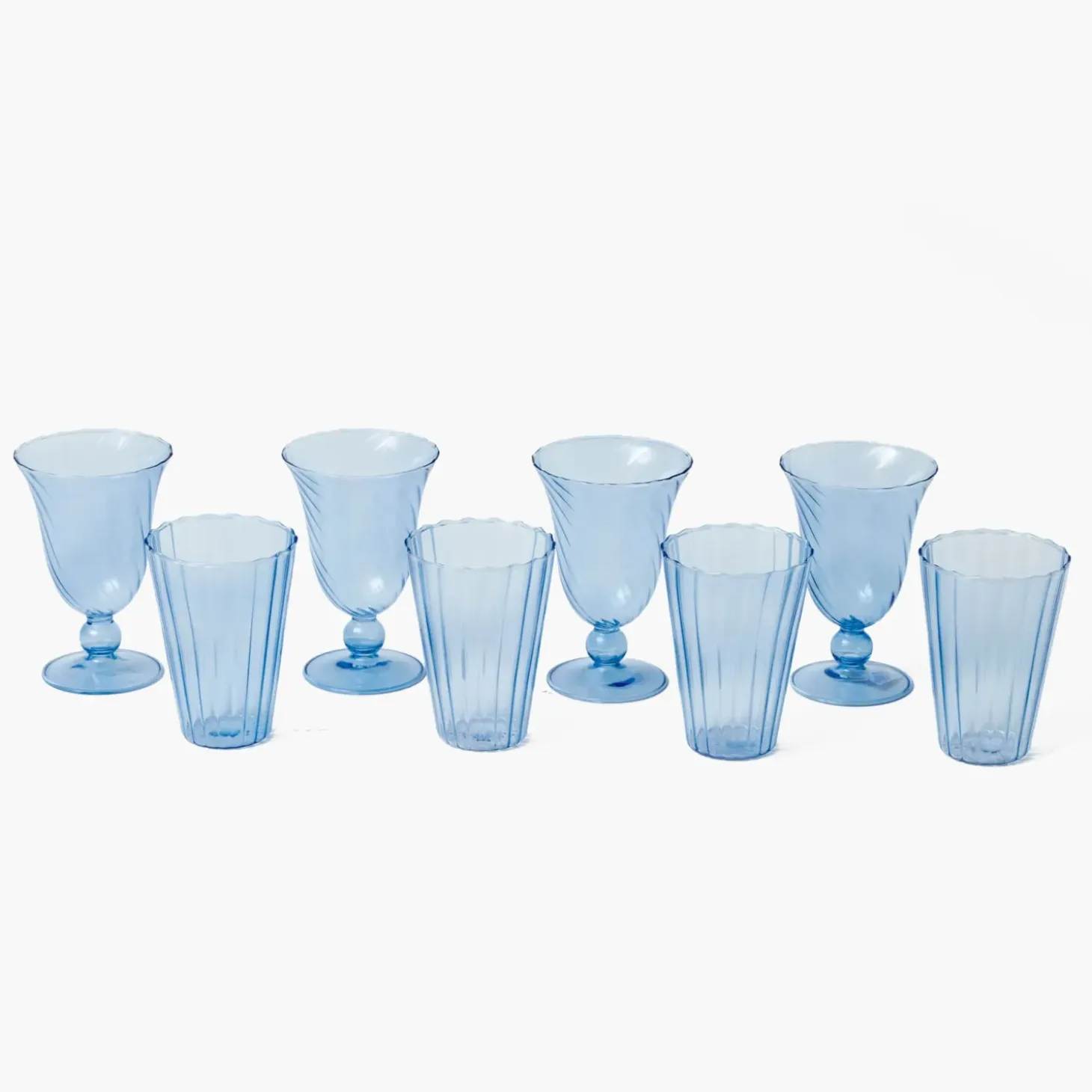 Blue Fluted Glassware (Set of 8)