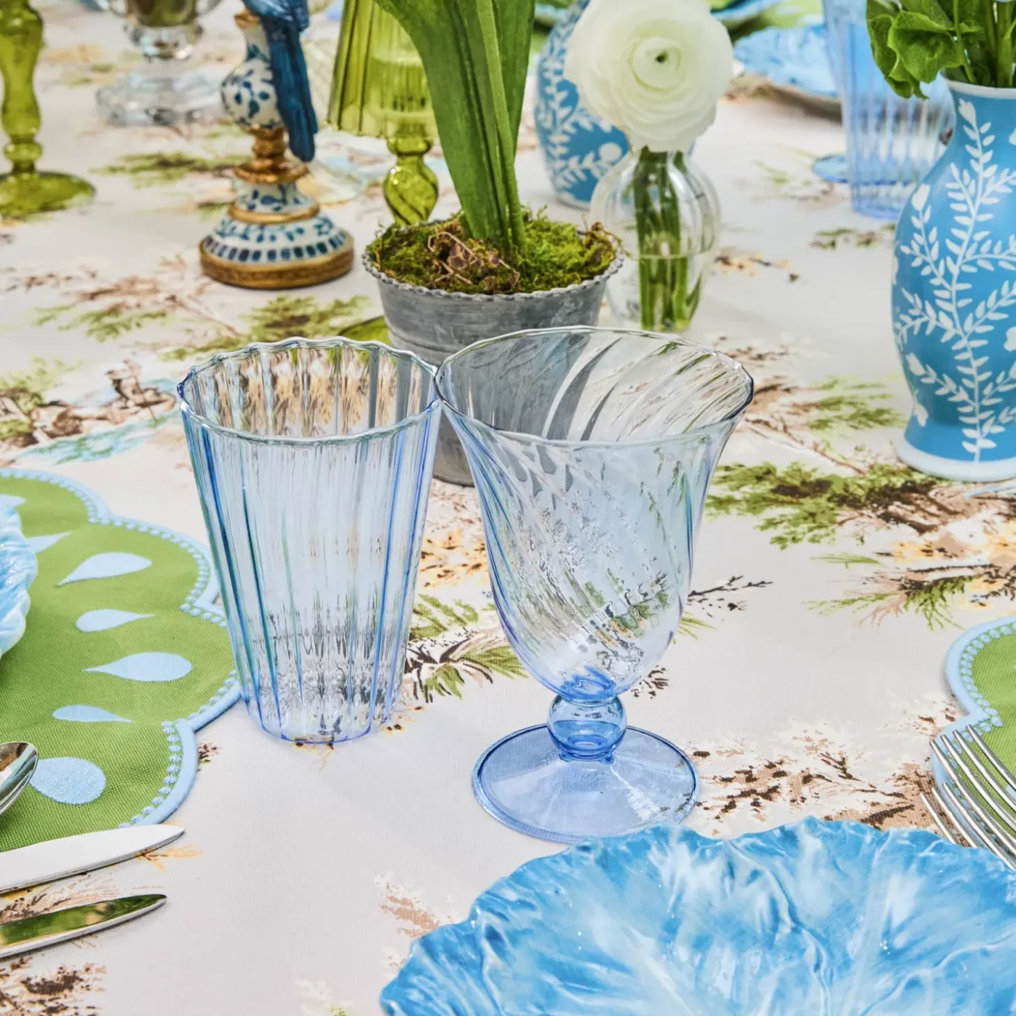 Blue Fluted Glassware (Set of 8)