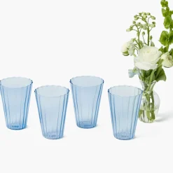 Blue Fluted Water Glasses (Set of 4)