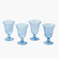 Blue Fluted Wine Glasses (Set of 4)