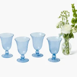 Blue Fluted Wine Glasses (Set of 4)