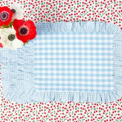 Blue Gingham Ruffle Placemats (Set of 4)