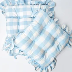 Blue Gingham Ruffle Seat Pad Cushion (Set of 4)