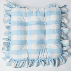 Blue Gingham Ruffle Seat Pad Cushion (Set of 4)