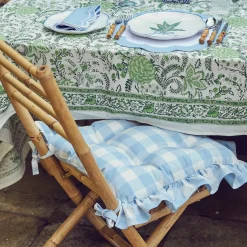 Blue Gingham Ruffle Seat Pad Cushion (Set of 4)
