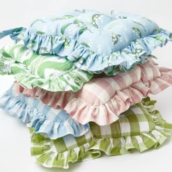 Blue Gingham Ruffle Seat Pad Cushion (Set of 4)