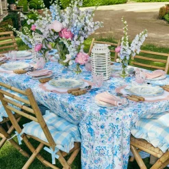 Blue Gingham Ruffle Seat Pad Cushion (Set of 4)