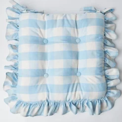 Blue Gingham Ruffle Seat Pad Cushion
