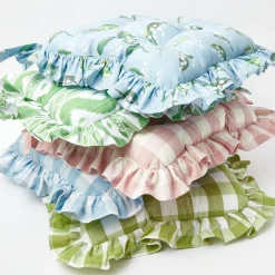 Blue Gingham Ruffle Seat Pad Cushion