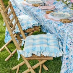Blue Gingham Ruffle Seat Pad Cushion