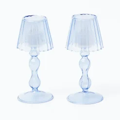Blue Glass Lantern Tea Light Holder (Pair) - 18 cm