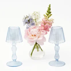 Blue Glass Lantern Tea Light Holder (Pair) - 18 cm