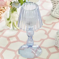 Blue Glass Lantern Tea Light Holder (Pair) - 18 cm