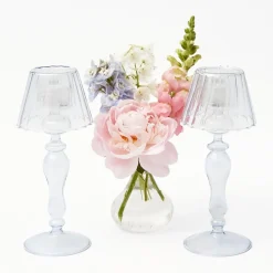 Blue Glass Lantern Tea Light Holders (Pair) - 24cm