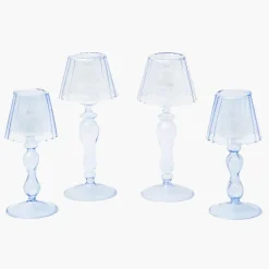 Blue Glass Lantern Tea Light Holder Set