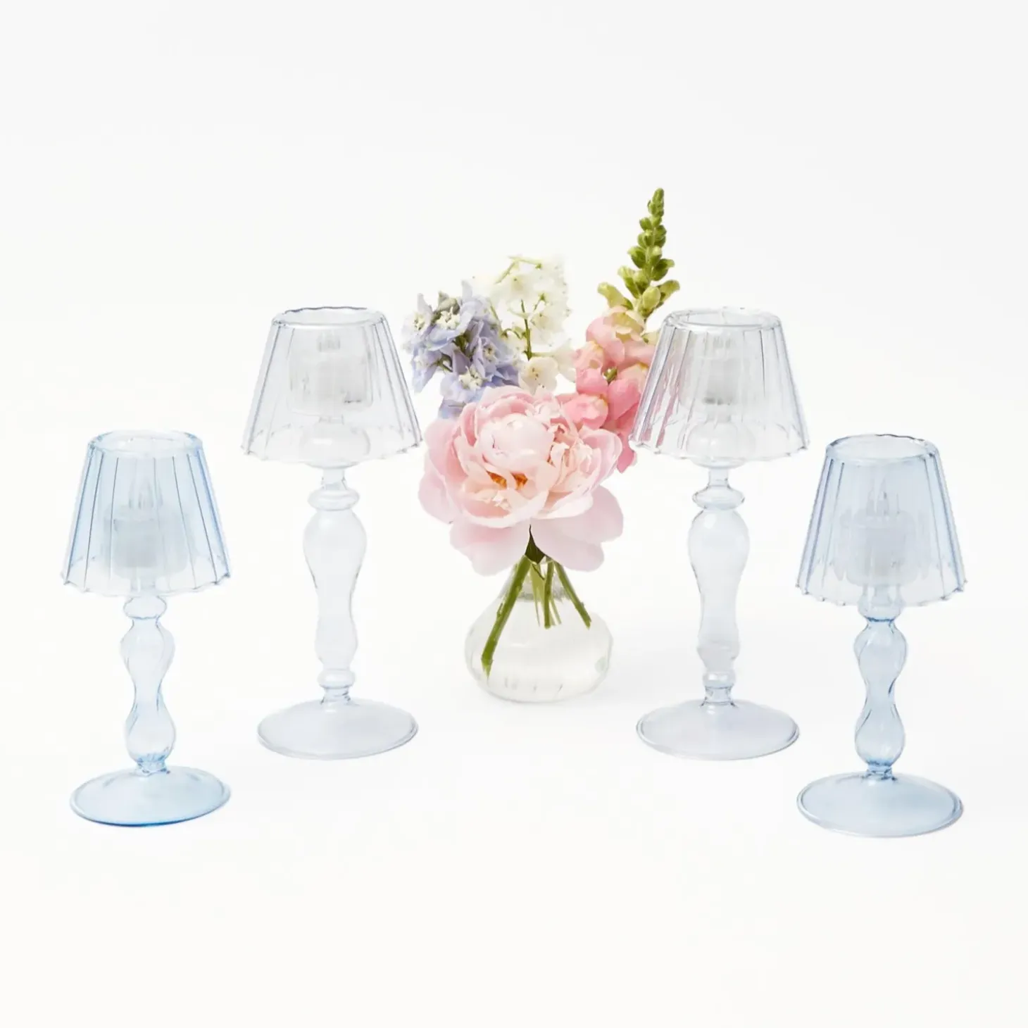 Blue Glass Lantern Tea Light Holder Set