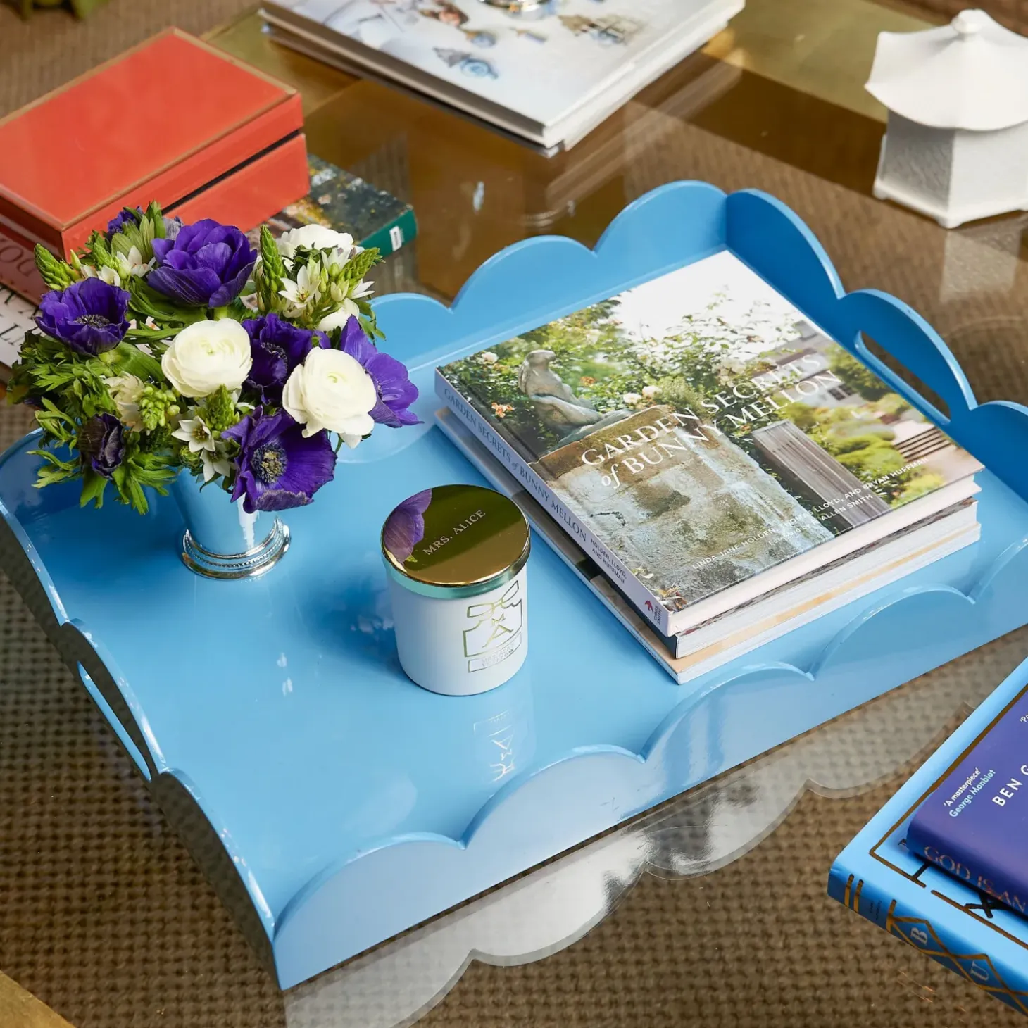 Blue Lacquer Scalloped Tray