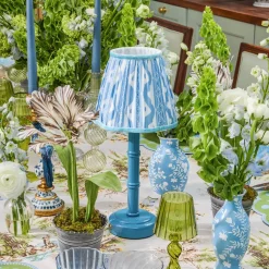 Blue Leonora Lacquer Rechargeable Lamp with Blue Ikat Shade (18cm)