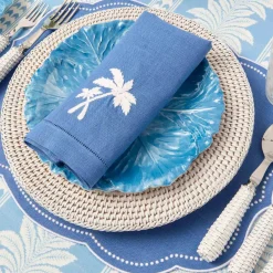 Blue Linen Eloise Placemats & Palm Tree Napkins (Set of 4)