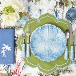 Blue Linen Palm Tree Napkins (Set of 4)