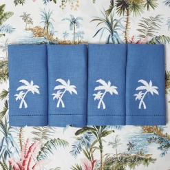 Blue Linen Palm Tree Napkins (Set of 4)