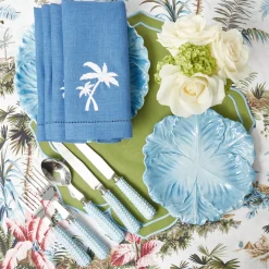 Blue Linen Palm Tree Napkins (Set of 4)