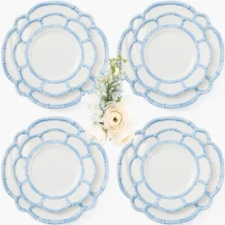 Blue Melamine Bamboo Dinner & Starter Plates (Set of 8)