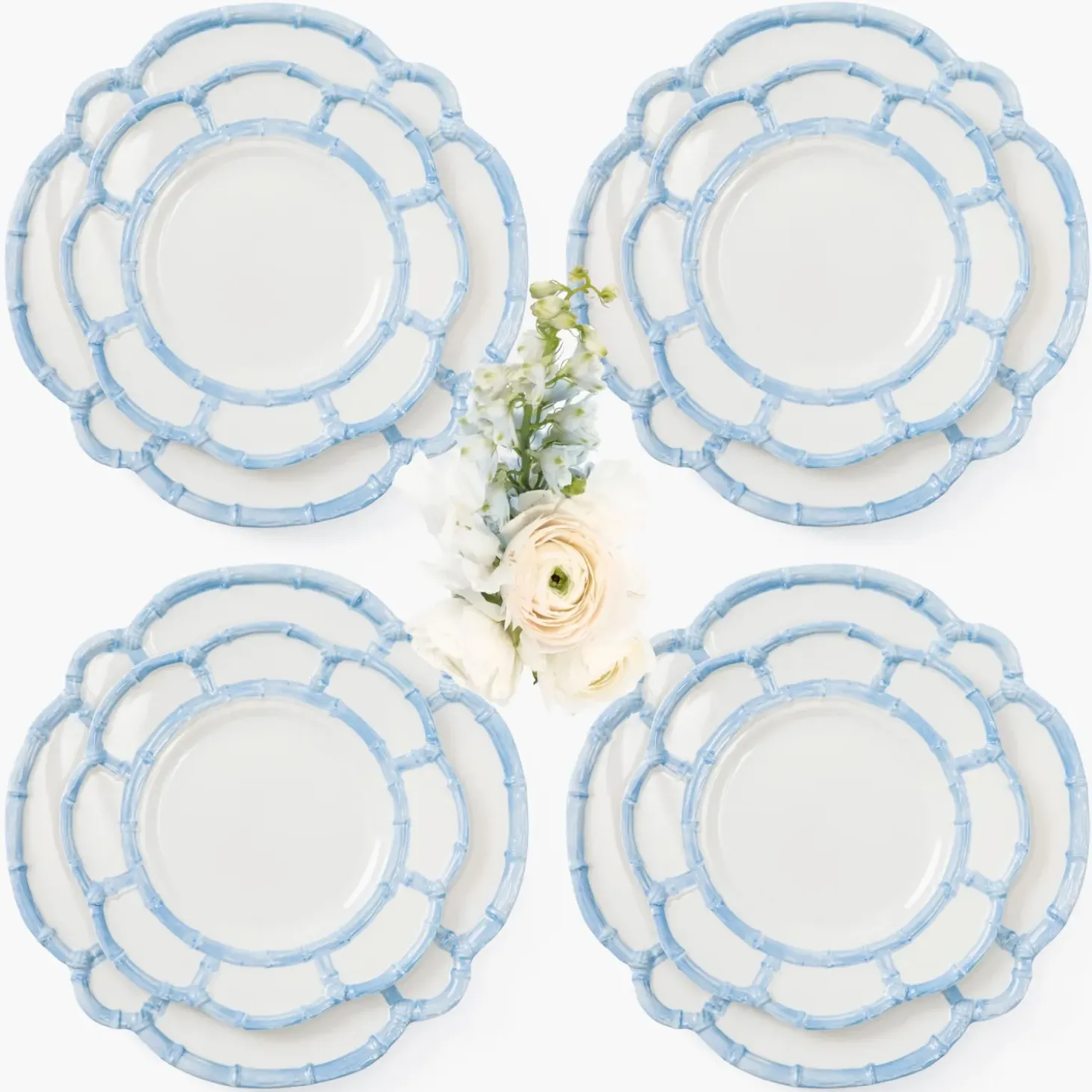 Blue Melamine Bamboo Dinner & Starter Plates (Set of 8)