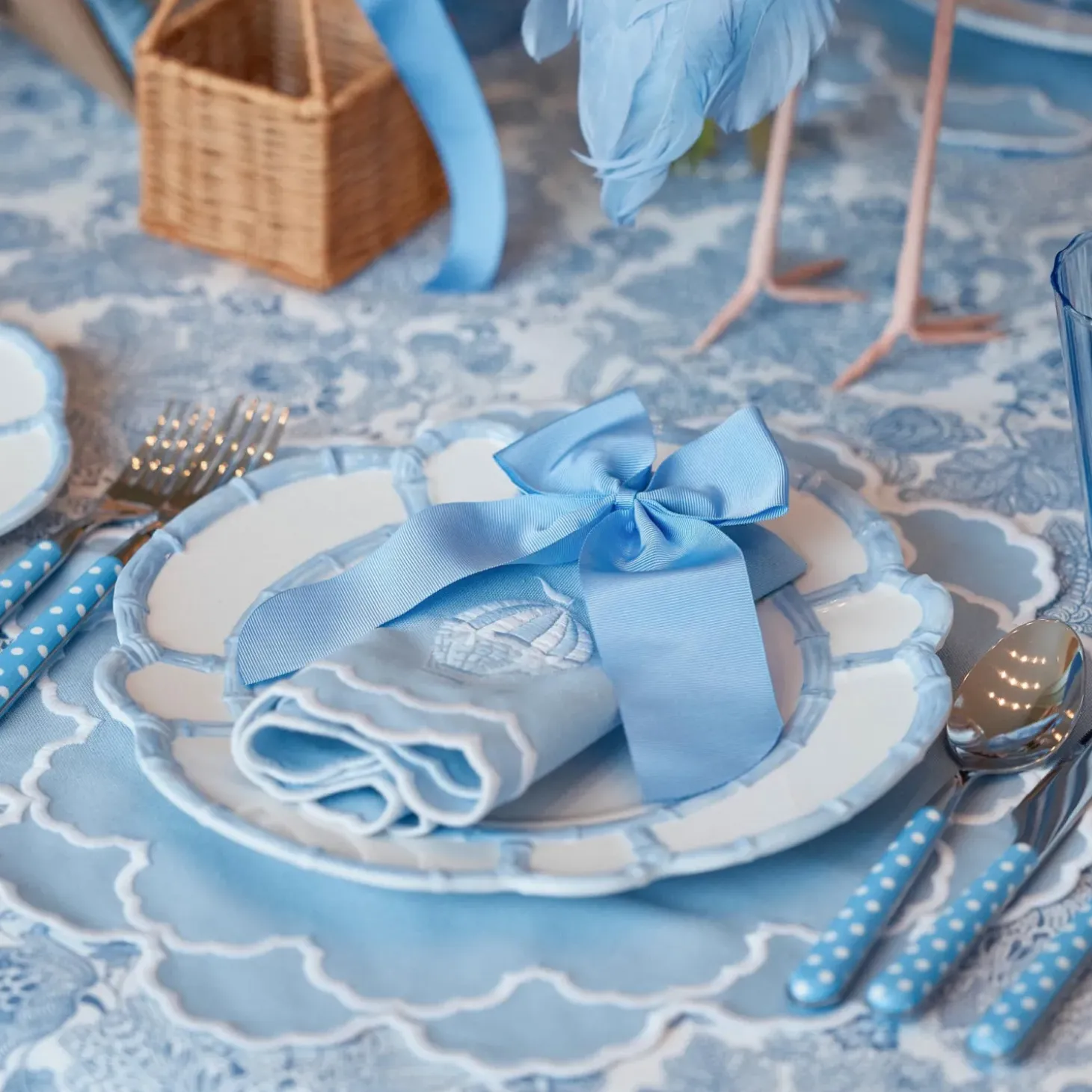 Blue Melamine Bamboo Dinner & Starter Plates (Set of 8)