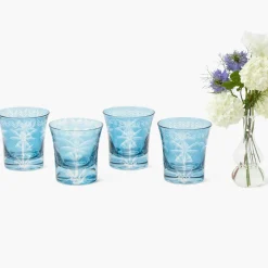 Blue Palm Water Glasses (Set of 4)